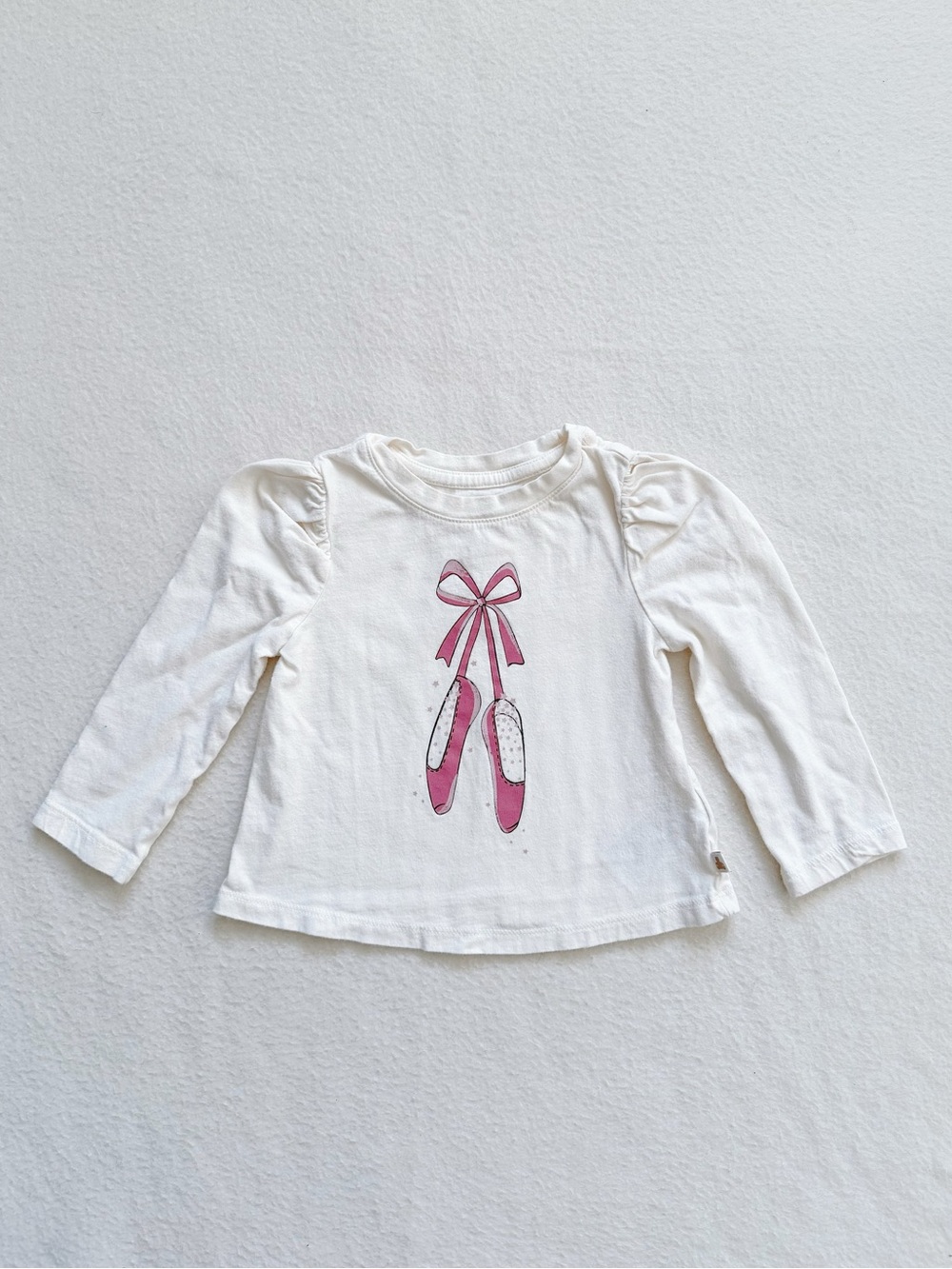 5/$18 Baby GAP Organic Cotton Long Ruffle Sleeve Ballet Shirt Off White Pink 2T